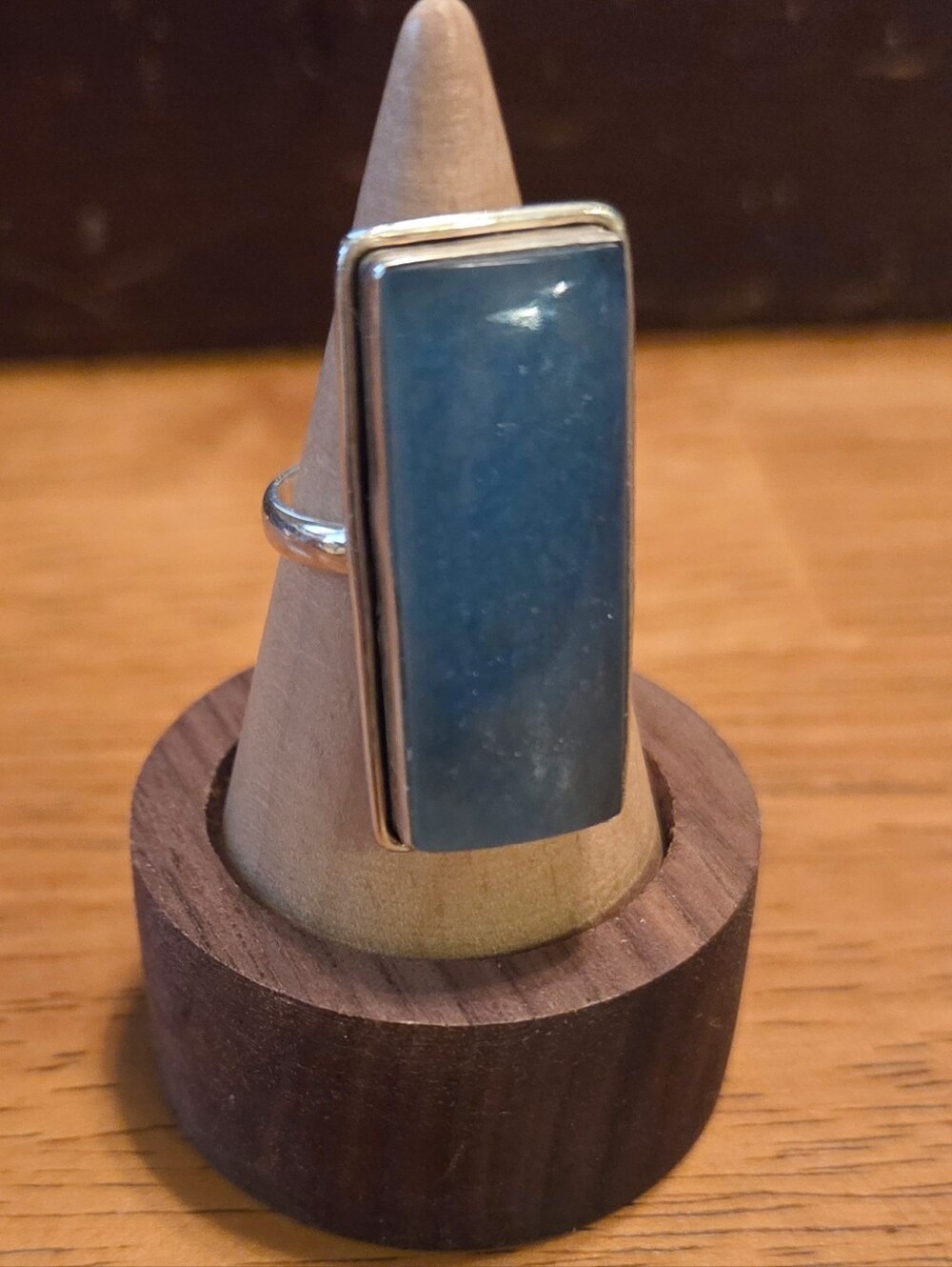 Sterling Silver Blue Rectangular Stone Statement Ring